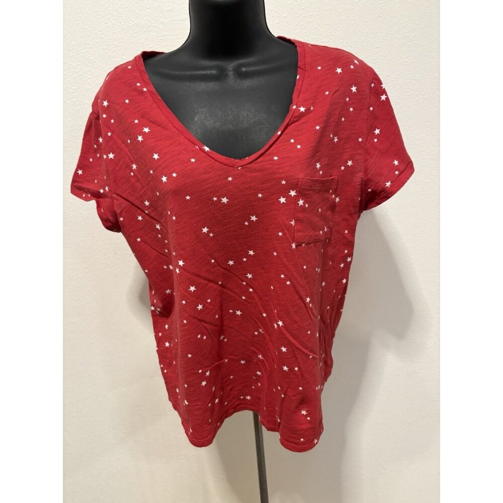 Loft Pullover Top Blouse Women Large  V Neck Neck Cap Sleeves Star Print